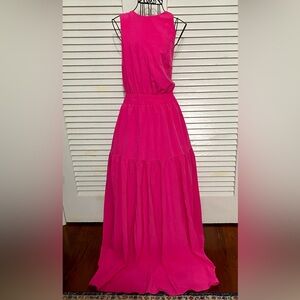 A. Calin by Flying Tomatoes Pink Maxi Gown Dress Size Large Open Strap Back